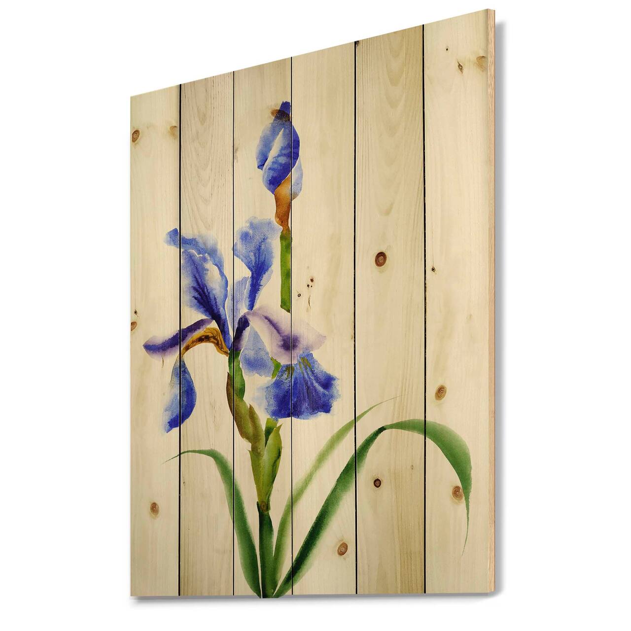 Designart - Retro Blue Iris Flower - Traditional Print on Natural Pine Wood